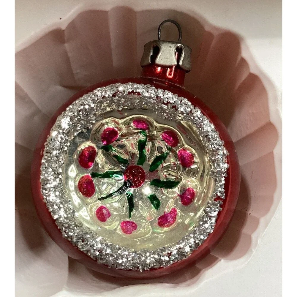 Indent Reflector Mercury Glass Christmas Ornaments Hand Painted Set of 6 Poland